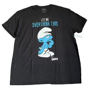 Smurf T-Shirt Adult 2XL Black Graphic Print Let Me Over Think This Funny Dad NEW